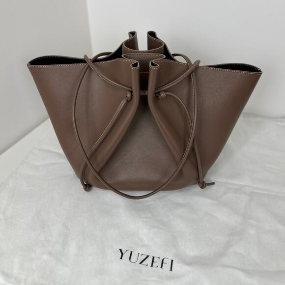 Yuzefi Mochi Large Tote Bag Brown Leather Designer Contemporary Minimalist - Picture 7 of 16